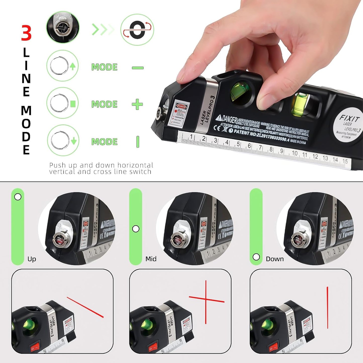 Laser Level Line Tool, Leveler Beam Tool, Metric Rulers 8ft/2.5M, Multipurpose