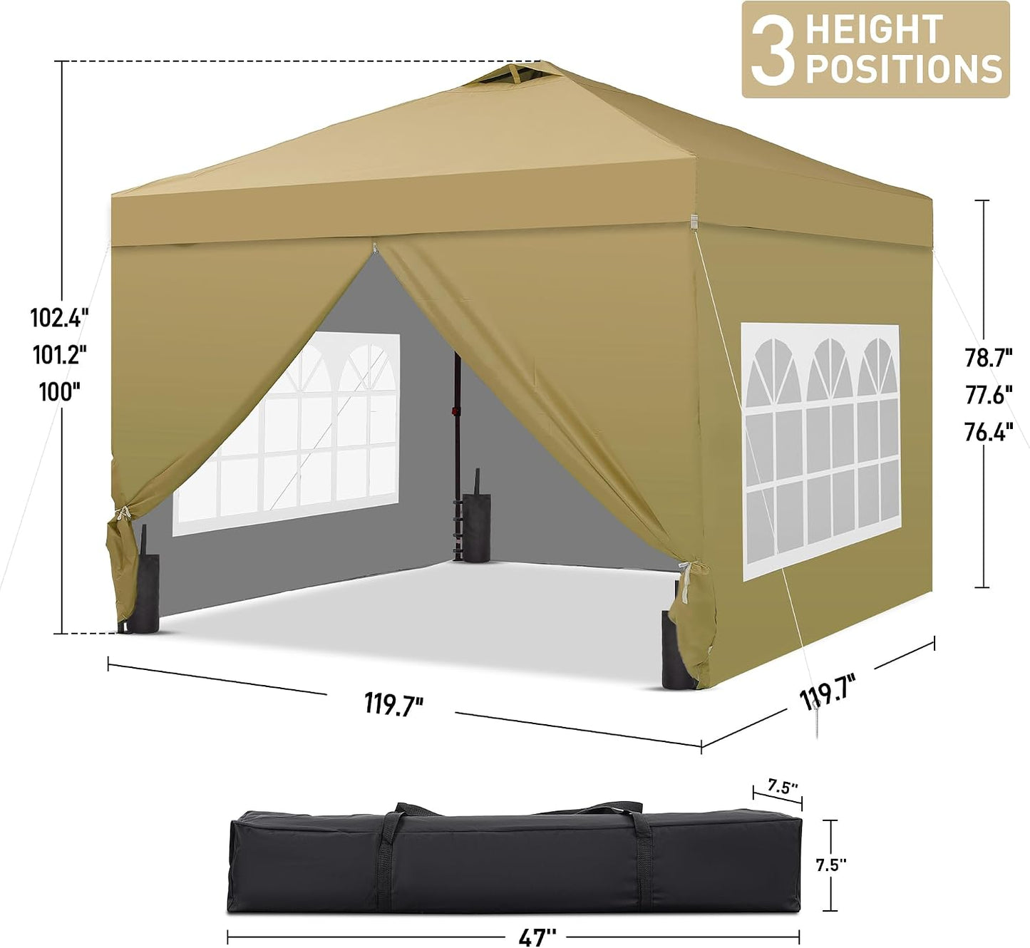 10'x10' Pop Up Canopy Tent, Portable Gazebo, Easy Up Outdoor Canopy, Brown