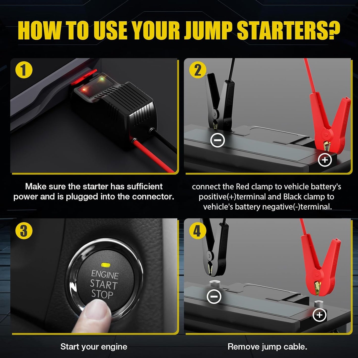 12V Car Jump Starter, 4500A Peak for Up to 10.0L Gas/8.0L Diesel Engine, Portable, Full LCD Screen