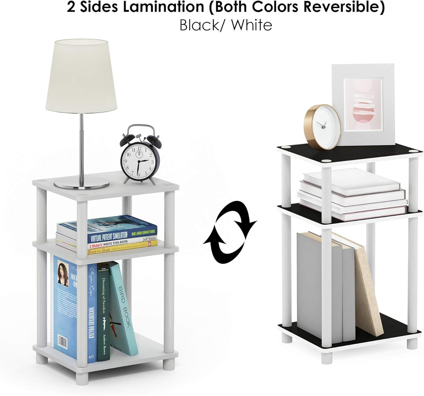3-Tier Turn-N-Tube End / Side Table / Night Stand / Bedside Table, Plastic Poles, 2-Pack