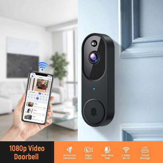 Smart Video Doorbell Camera Wireless, AI Human Detection, Night Vision, 2-Way Talk, Battery Powered