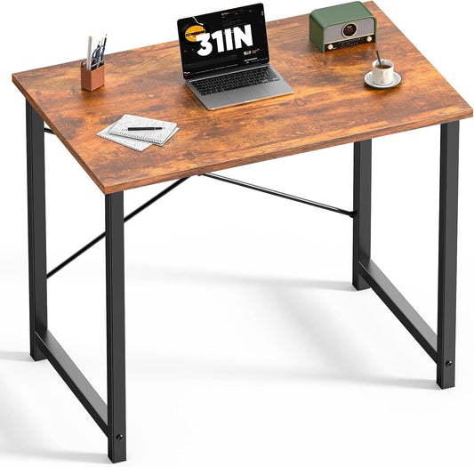 32 inch Small Computer Desk for Home Office, X-Shaped Reinforcement, Rust