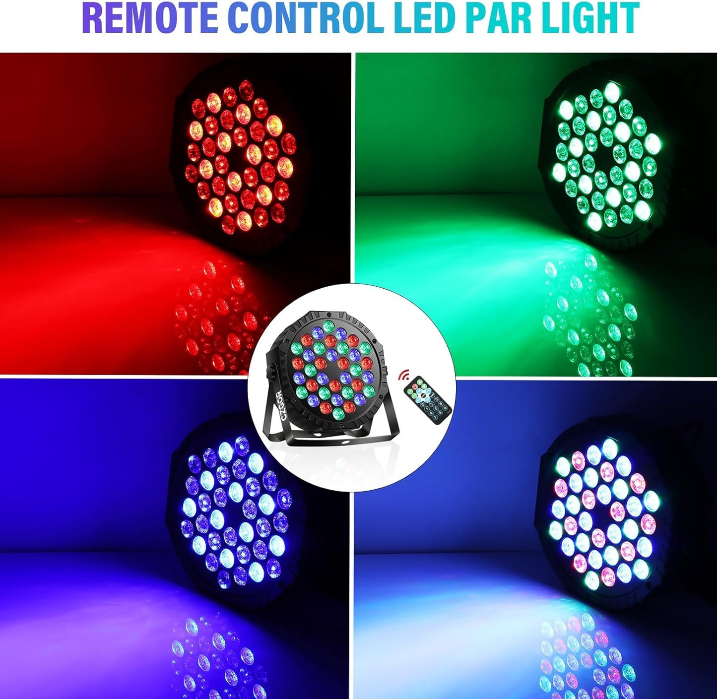 LED Stage Lights 4Pack - 36W RGB DJ Par Lights, Sound Activated Auto Play by Remote &amp; DMX Control