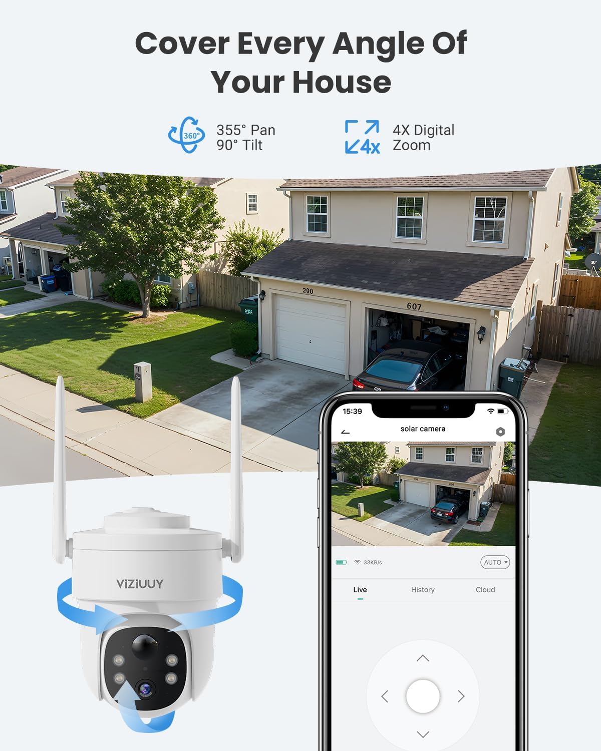 Solar Security Cameras Wireless Outdoor, 3MP Pan Tilt 360°Color Night Vision/PIR Sensor/2-Way Audio