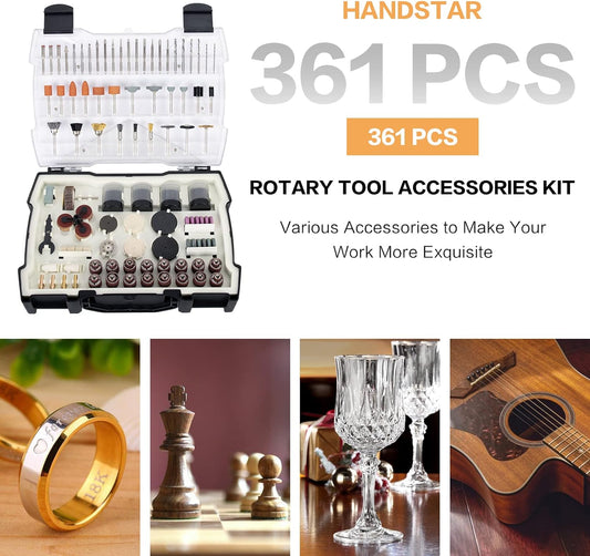 361pcs Rotary Tool Accessories Kit, 1/8”(3.2mm) Diameter Shanks, Universal Fitment Case Included