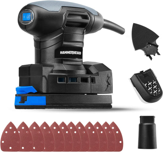 1.4-Amp Multi-Function Detail Sander, 12pcs Sandpaper, Dust Collection System, Detail Attachment