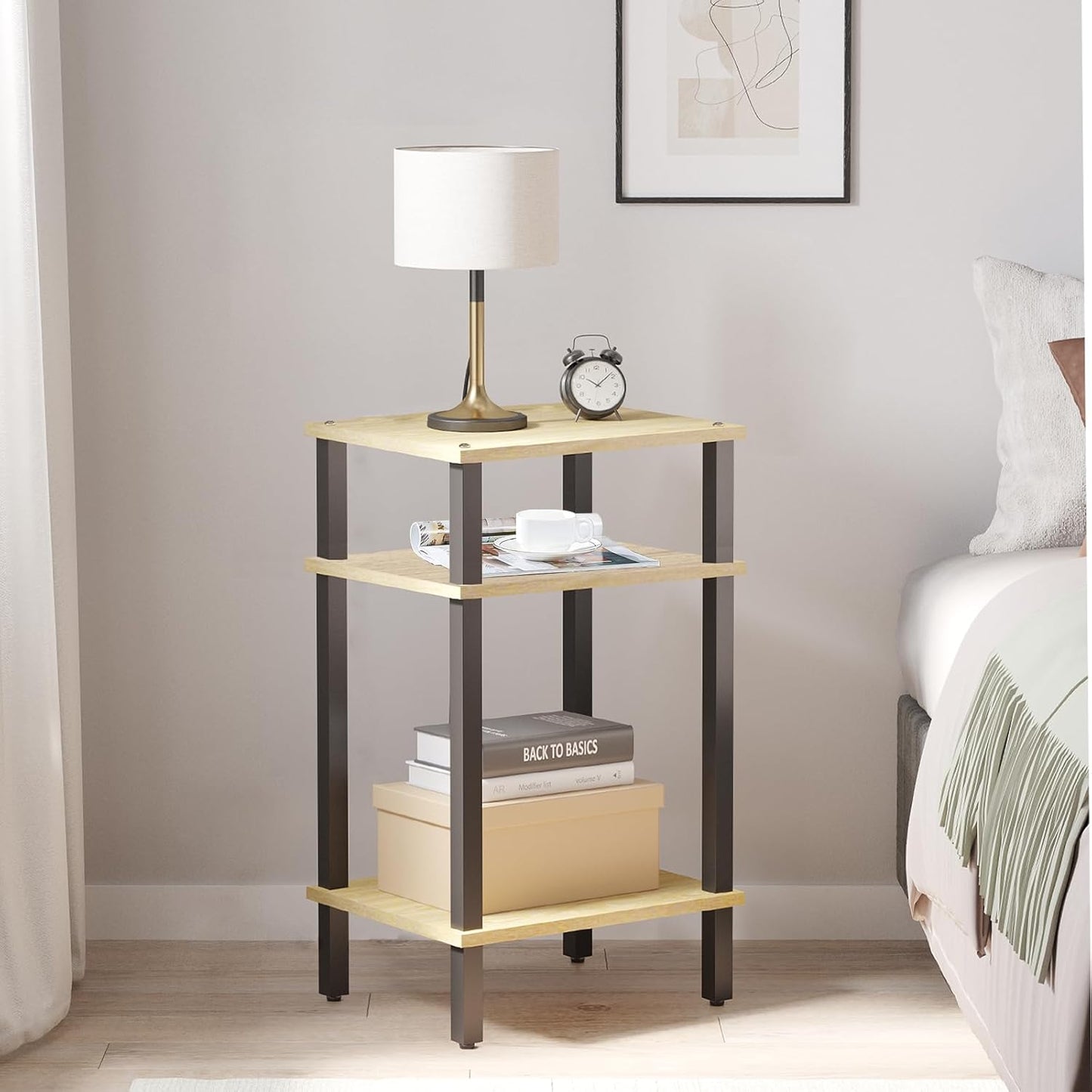 Set of 2 End Table, Side Table, Nightstand, 3-Tier Storage Shelf, Couch Table for Small Space