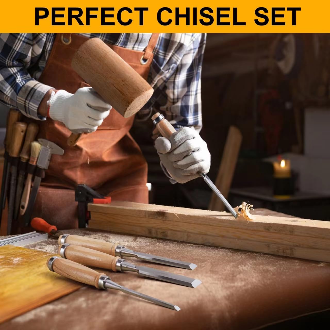 4 Piece Wood Chisel, Professional Wood Woodworking Tools Set,Bevel Edge Chisel Set