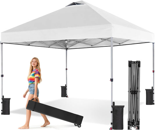 10x10ft Pop Up Canopy Tent, Heavy Duty 1-Person One Push Setup, Portable Outdoor Shelter