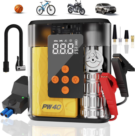Jump Starter, Air Compressor, 4000A Peak Car Battery Charger, 200 PSI Tire Inflator,Up to 9.0L Gas