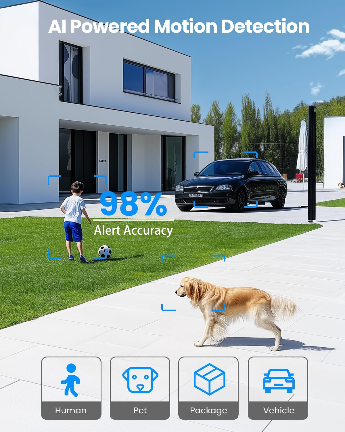 Solar Security Cameras Wireless Outdoor, 3MP Pan Tilt 360°Color Night Vision/PIR Sensor/2-Way Audio