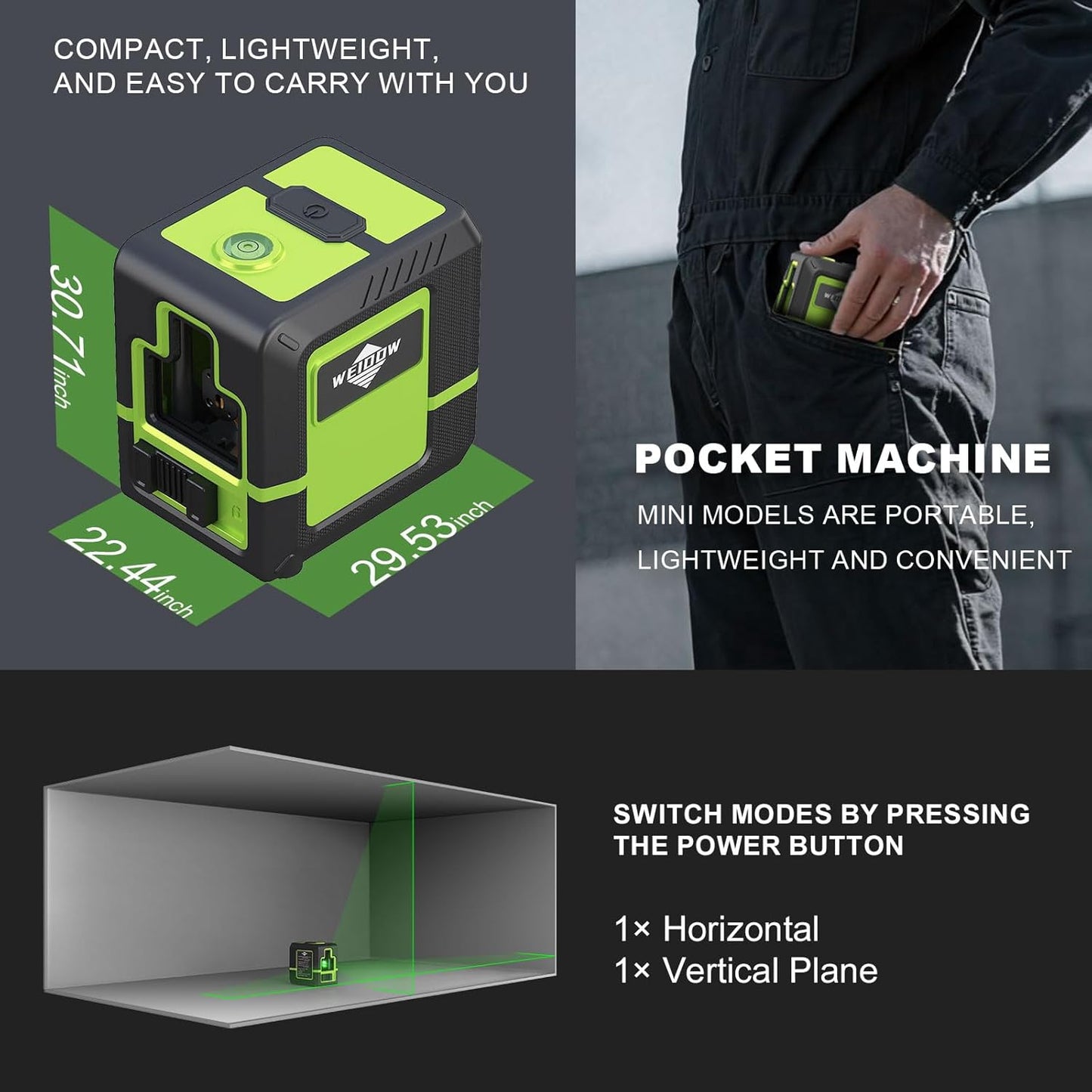 Laser level - vertical &amp; horizontal measurement, 1200 mAh lithium battery, 10Hour standby