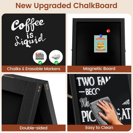 A Frame Chalkboard Sign, 40"x20" Extra Large Sidewalk, Wooden, Markers, Double-Sided Magnetic