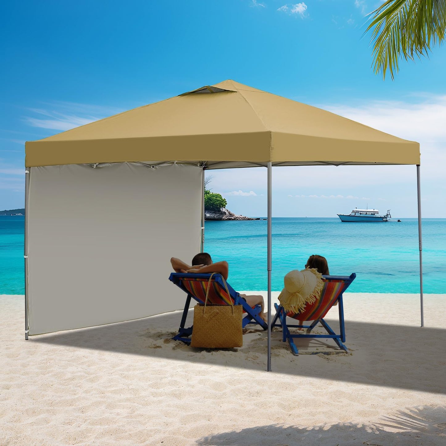 10'x10' Pop Up Canopy Tent, Portable Gazebo, Easy Up Outdoor Canopy, Brown