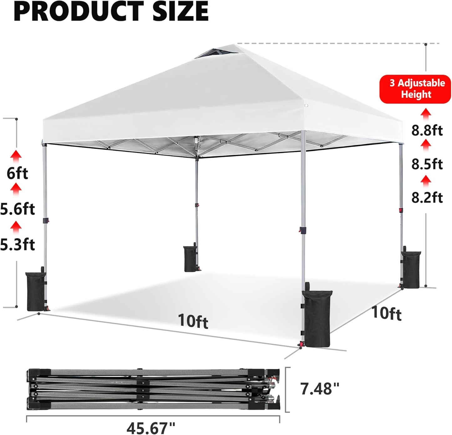 10x10ft Pop Up Canopy Tent, Heavy Duty 1-Person One Push Setup, Portable Outdoor Shelter