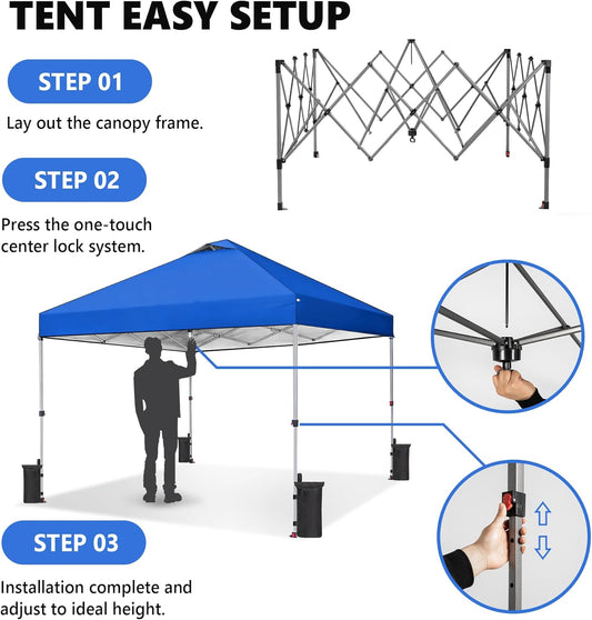 10x10ft Pop Up Canopy Tent, Heavy Duty 1-Person One Push Setup, Portable Outdoor Shelter