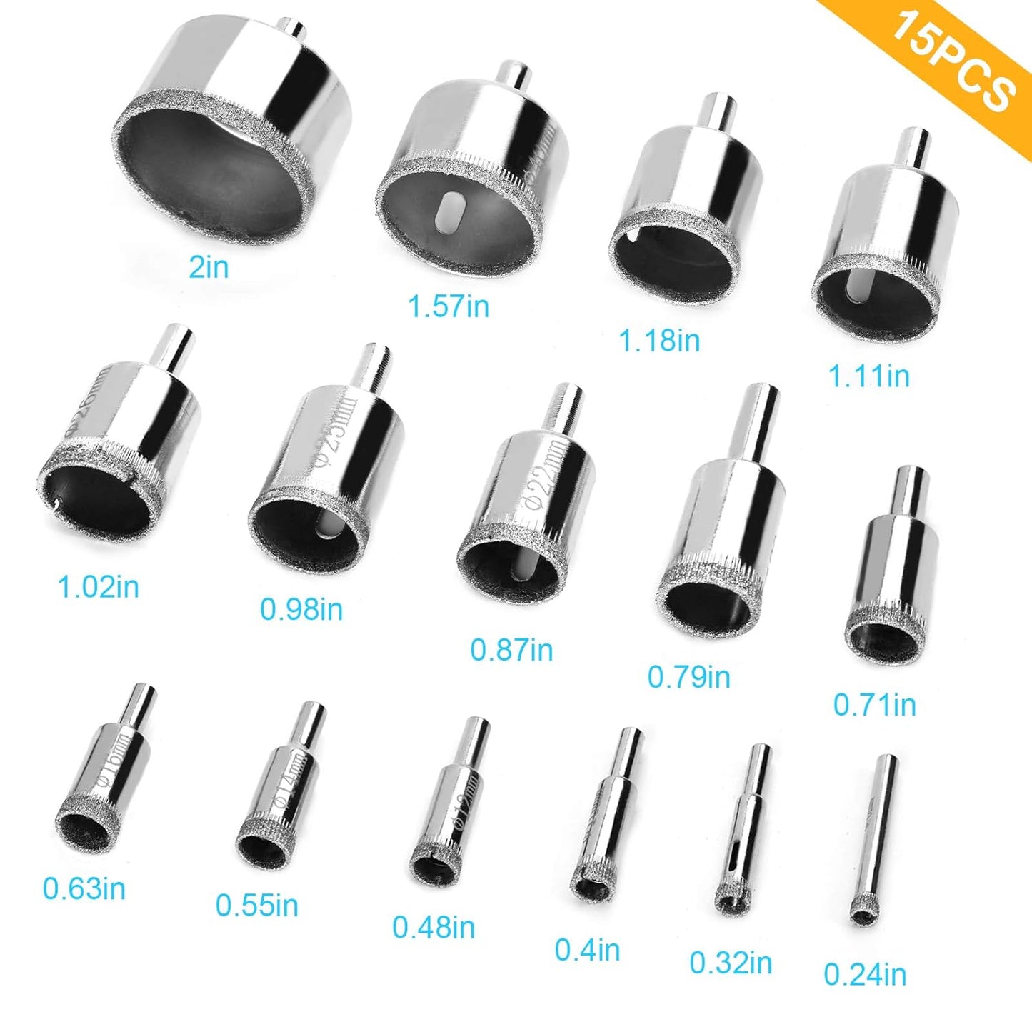 15Pcs Diamond Drill Bits for Ceramic, for Bottles,Pots, Marble, Granite Stone, Tile Cutting 0.23 In
