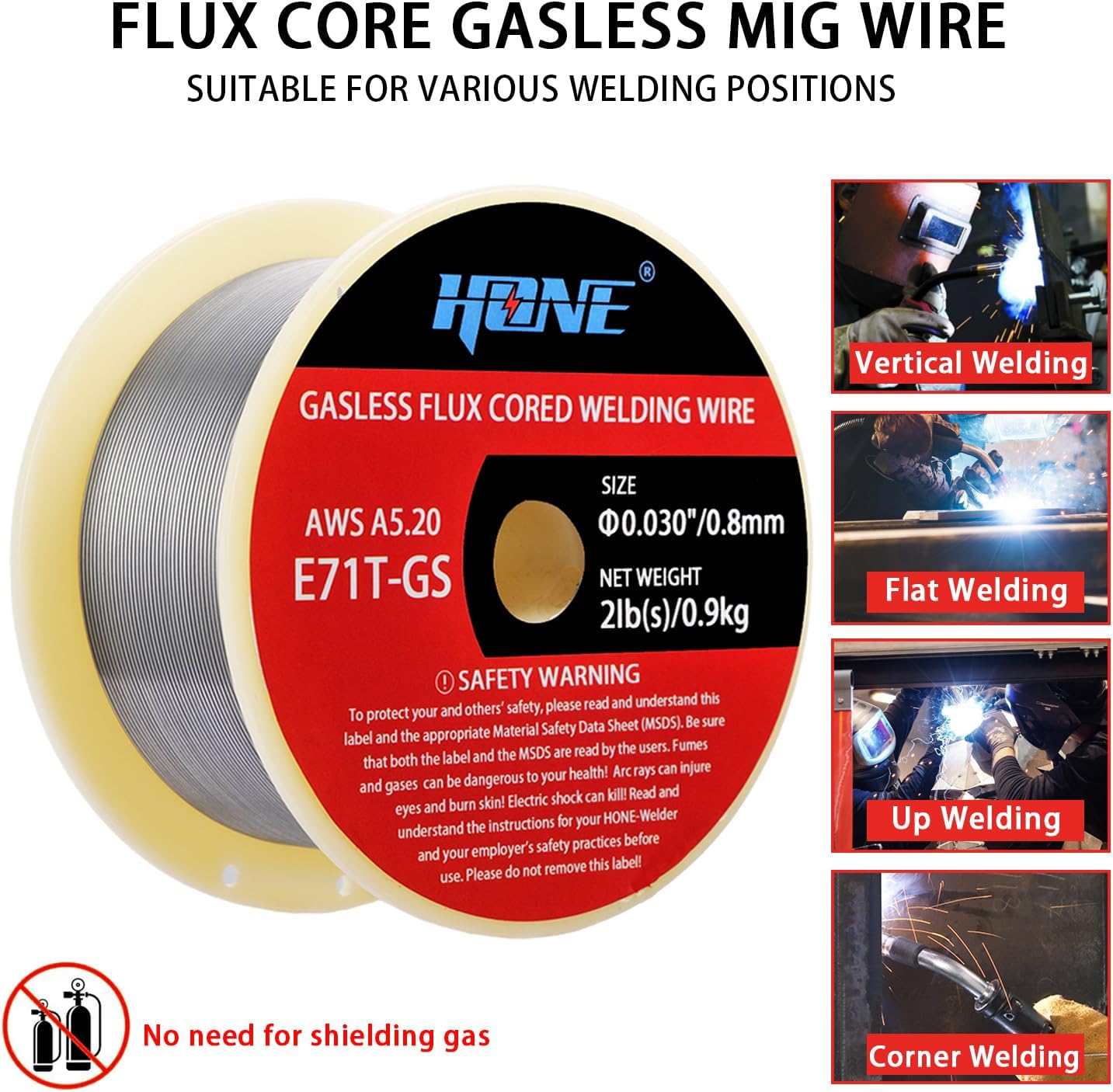 Flux Core MIG Welding Wire, .030"+.035" 2lb E71T-GS Gasless, ABS Plastic Spool,&nbsp; Low Splatter