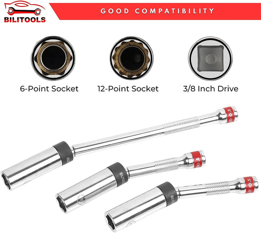 6 Piece 3/8-Inch Drive Magnetic Swivel Spark Plug Socket, 9/16 & 5/8In, 14 & 16mm, 3/8In Drive, 6 & 12-Point, CR-V