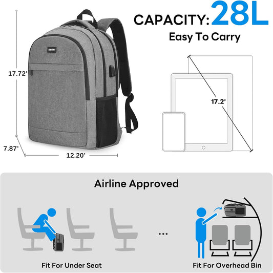 17 Inch Travel Laptop Backpack, Anti Theft & USB Charging Port, Water Resistant Durable
