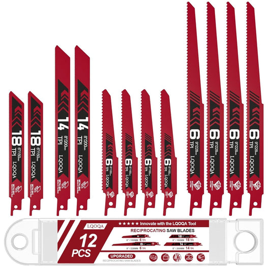 12Pcs Bi-Metal Reciprocating Saw Blades,6, 8 & 9In Wood & Metal Cutting Saw Blades,Pruning Blades