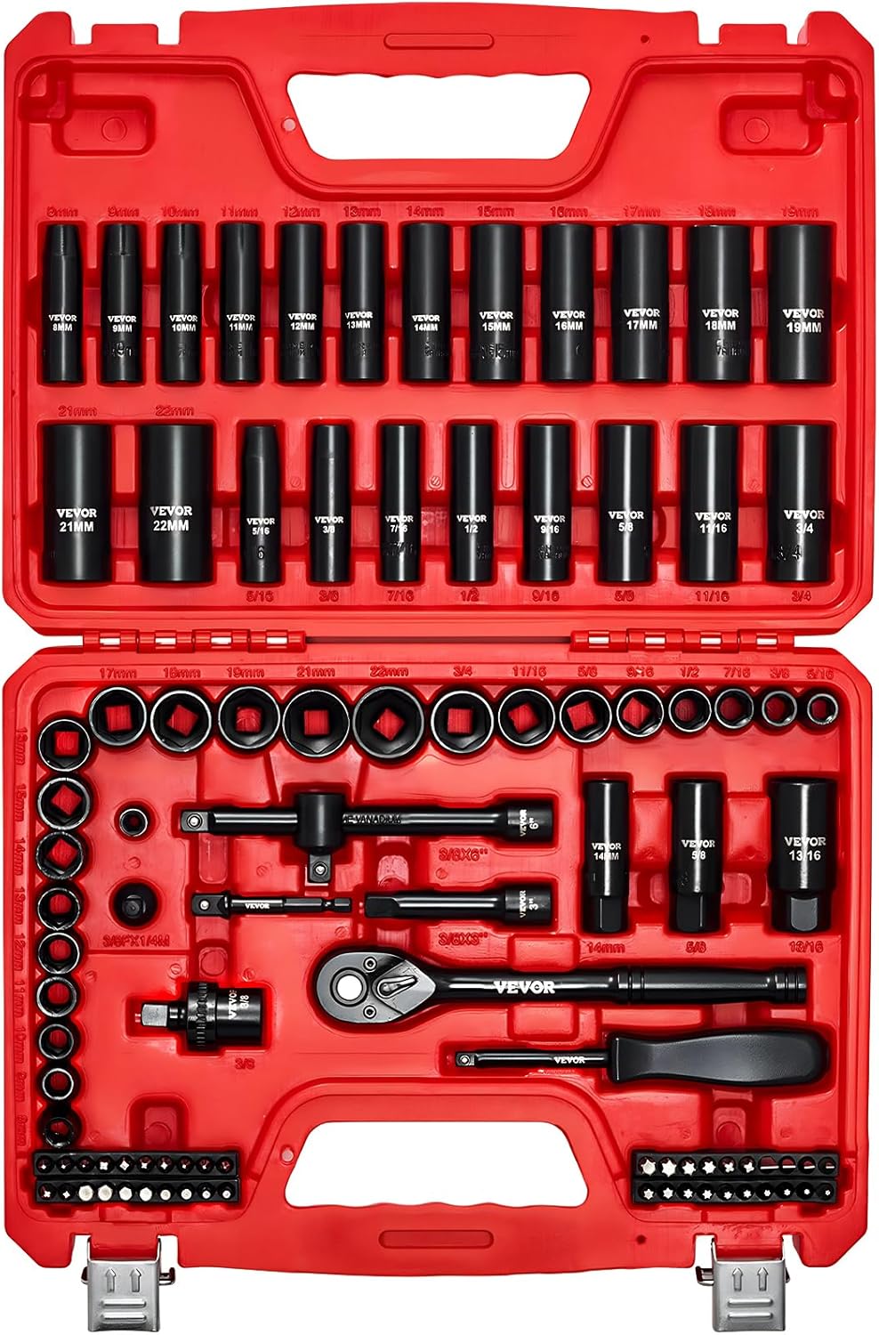 96 Pcs 3/8" Drive Impact Socket Wrench Set, SAE &amp; Metric, Universal Joint, Spark Plug Socket