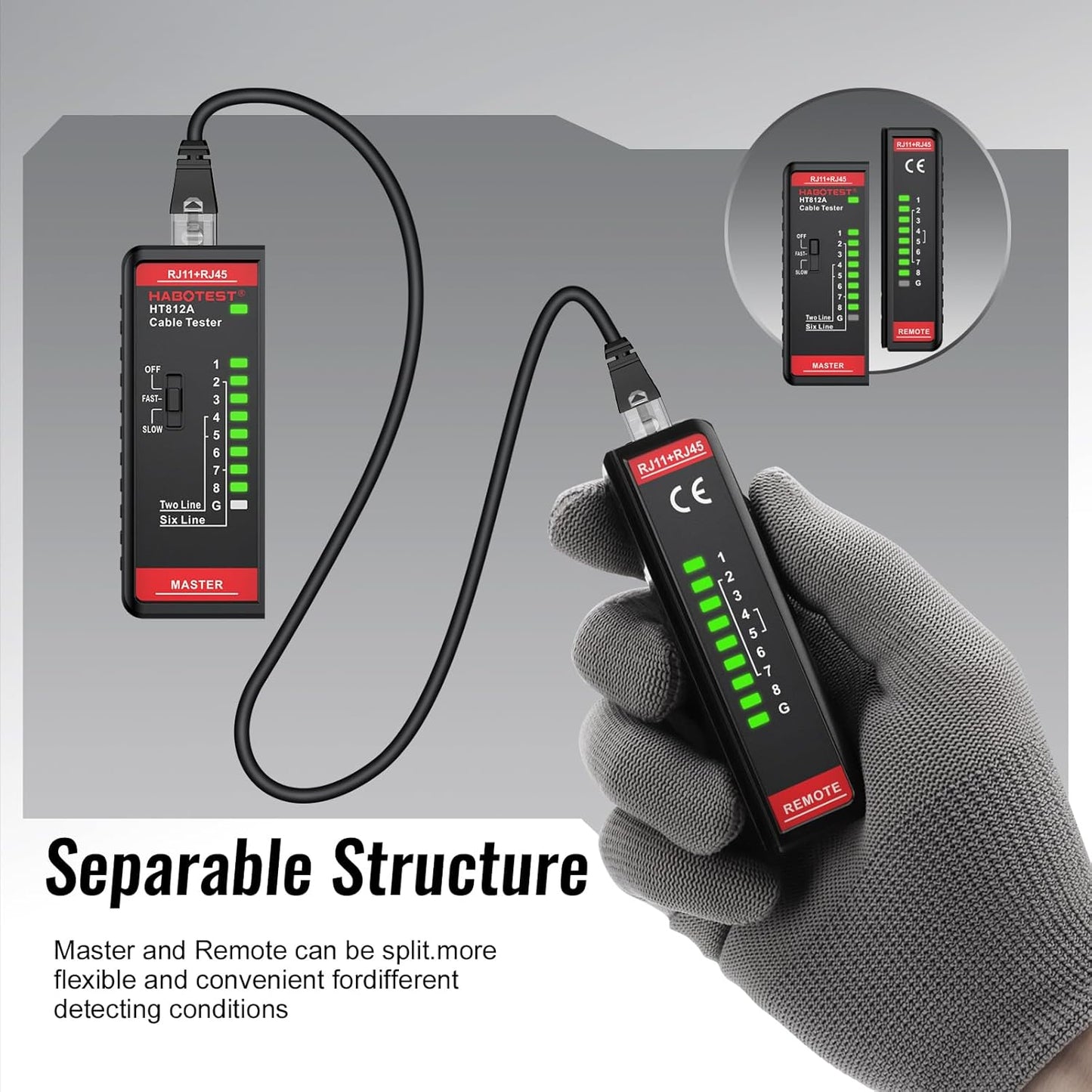 Network Cable Tester RJ45 RJ11 Port, Ethernet Cable Tester, Speaker, Coax, CAT5/CAT5E/CAT6/CAT6A