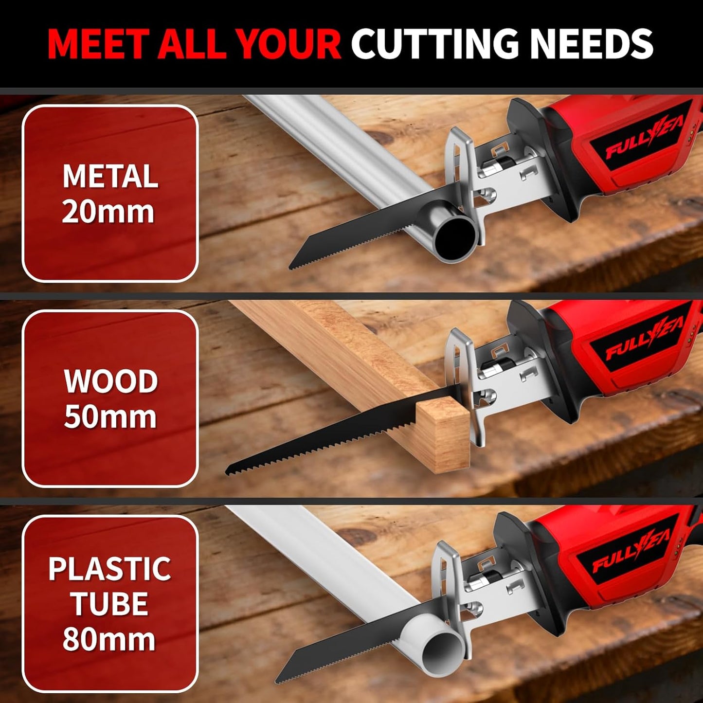 Reciprocating Saw Cordless, 0-3500SPM Variable Speed 2*2.0Ah Battery &amp; 4 Saw Blades