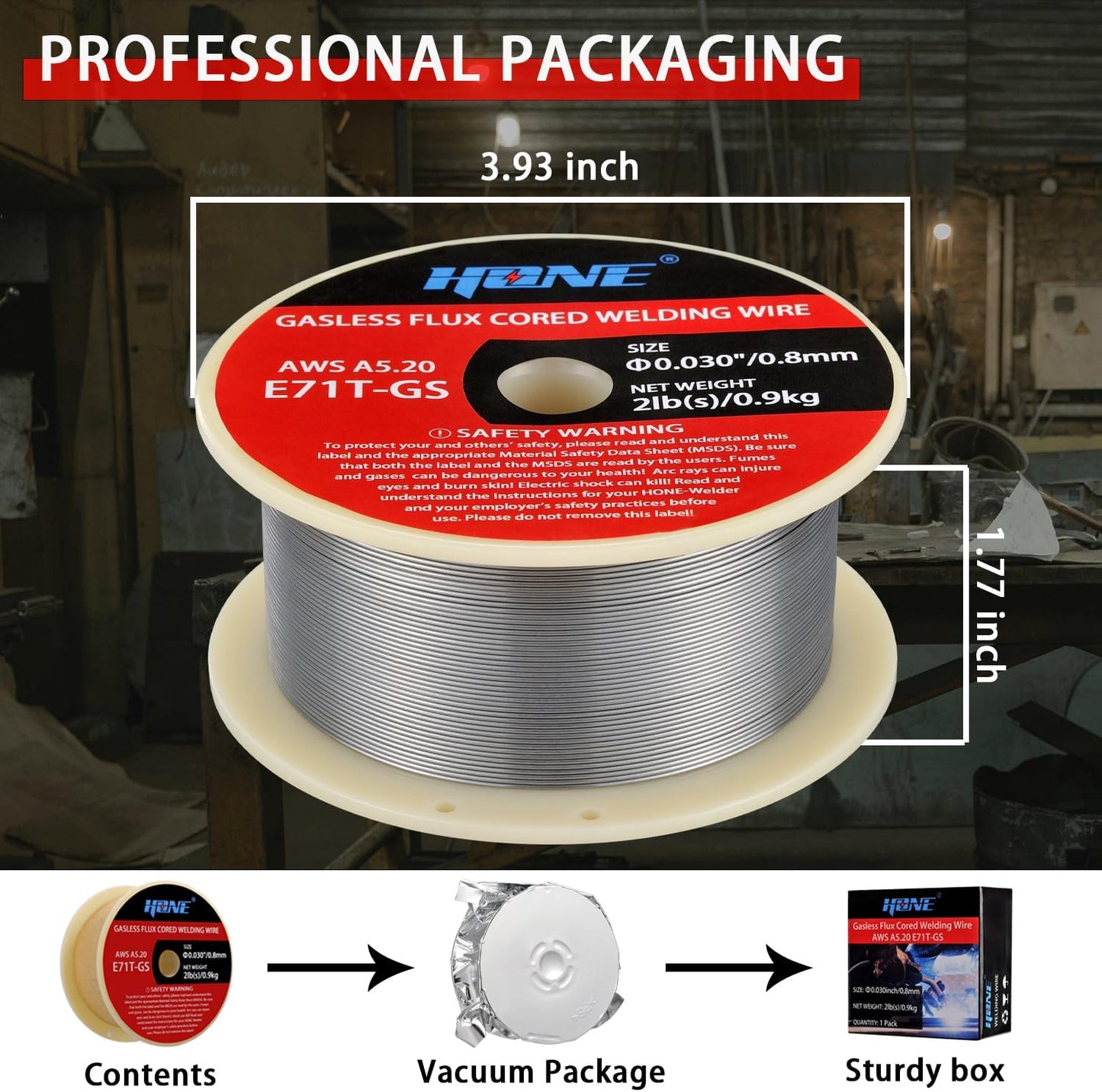 Flux Core MIG Welding Wire, .030"+.035" 2lb E71T-GS Gasless, ABS Plastic Spool,&nbsp; Low Splatter