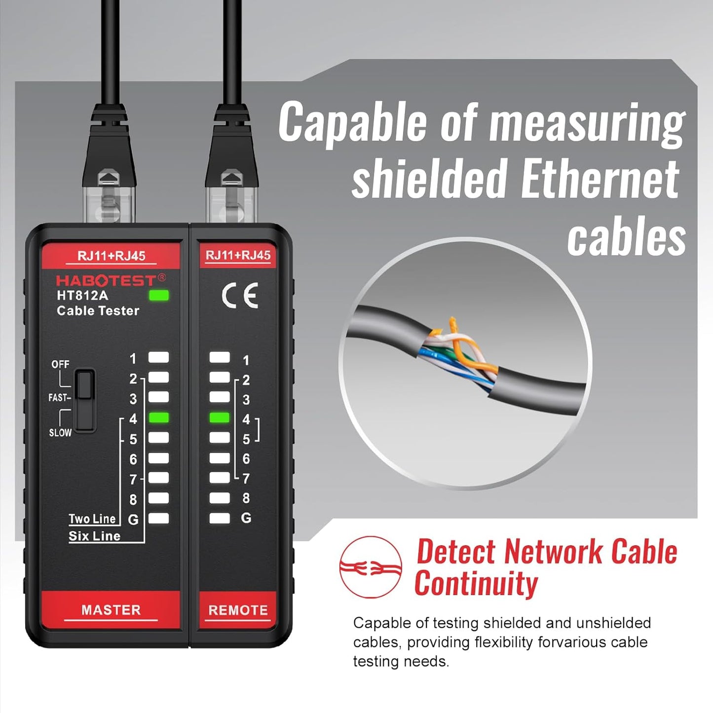 Network Cable Tester RJ45 RJ11 Port, Ethernet Cable Tester, Speaker, Coax, CAT5/CAT5E/CAT6/CAT6A
