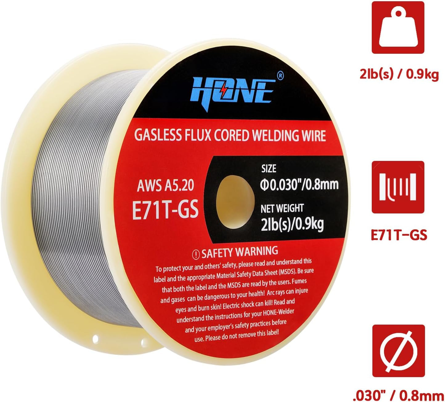 Flux Core MIG Welding Wire, .030"+.035" 2lb E71T-GS Gasless, ABS Plastic Spool,&nbsp; Low Splatter