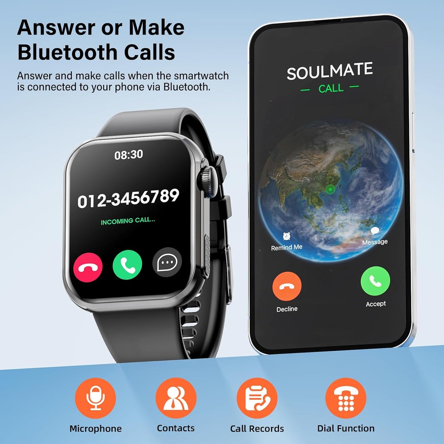 Smart Watch (Answer/Make Call),1.95" Touch Screen Activity Tracker, IP67 Waterproof