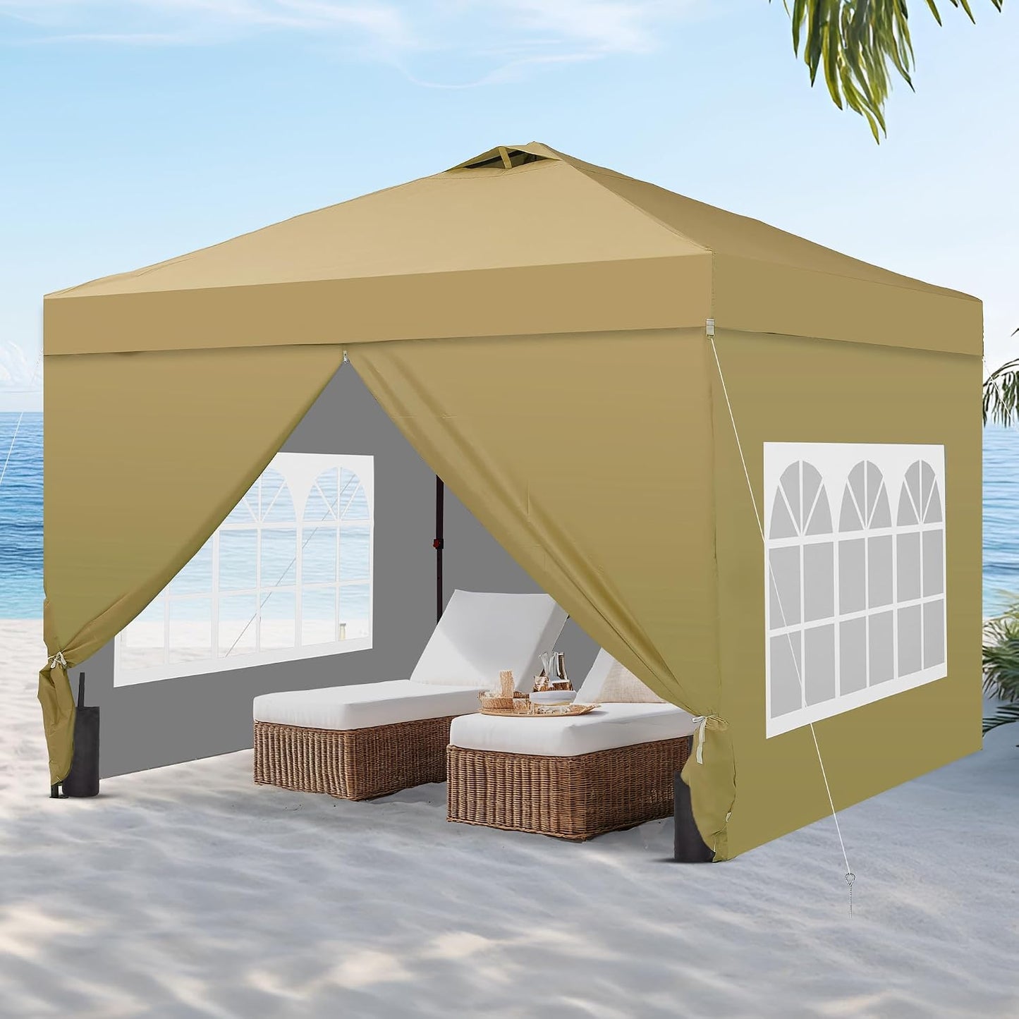 10'x10' Pop Up Canopy Tent, Portable Gazebo, Easy Up Outdoor Canopy, Brown