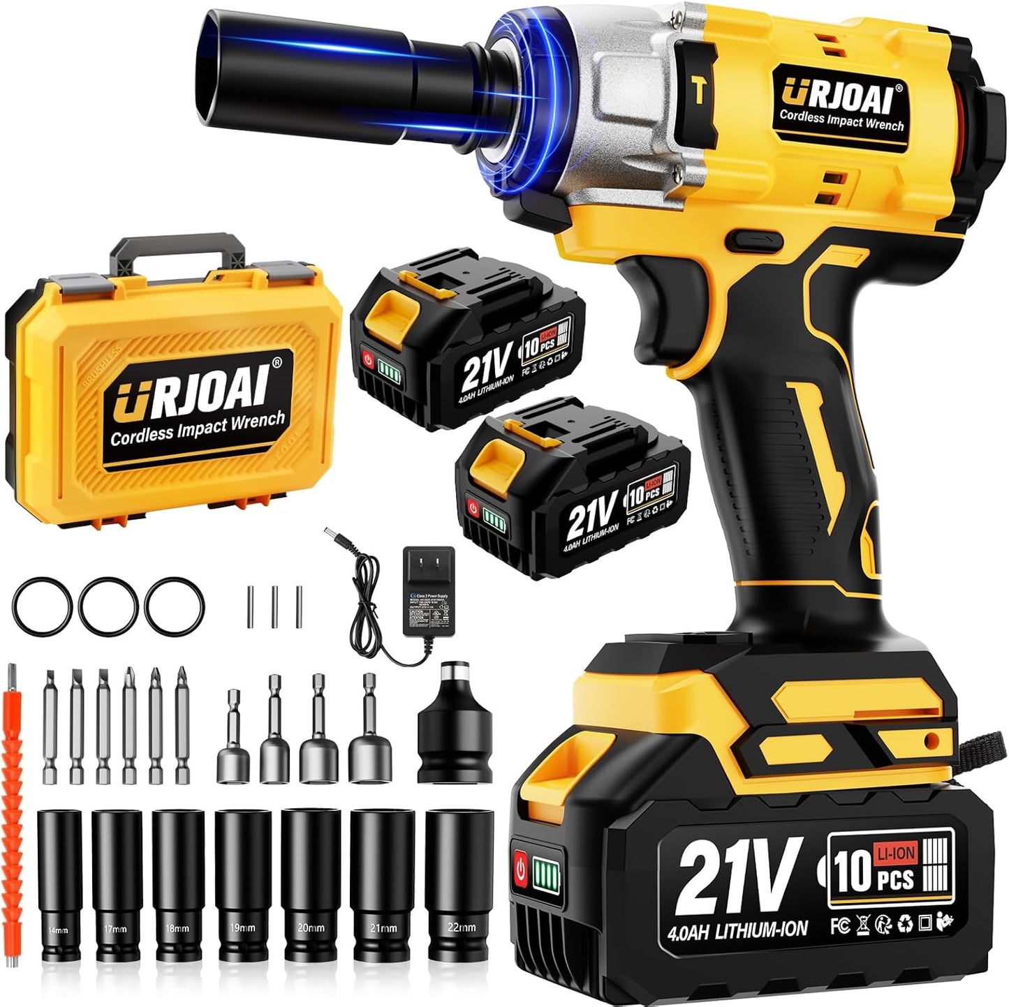 Cordless Impact Wrench 590Ft-lbs (800N.m) Brushless 1/2 in, 3300RPM High Torque, 2x 4.0Ah Battery