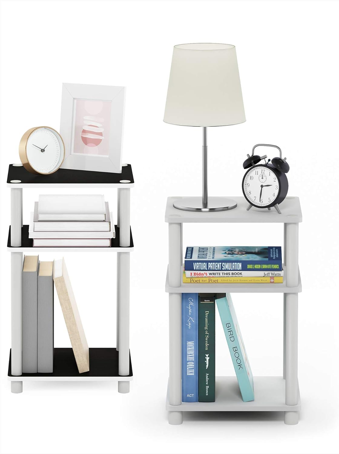 3-Tier Turn-N-Tube End / Side Table / Night Stand / Bedside Table, Plastic Poles, 2-Pack