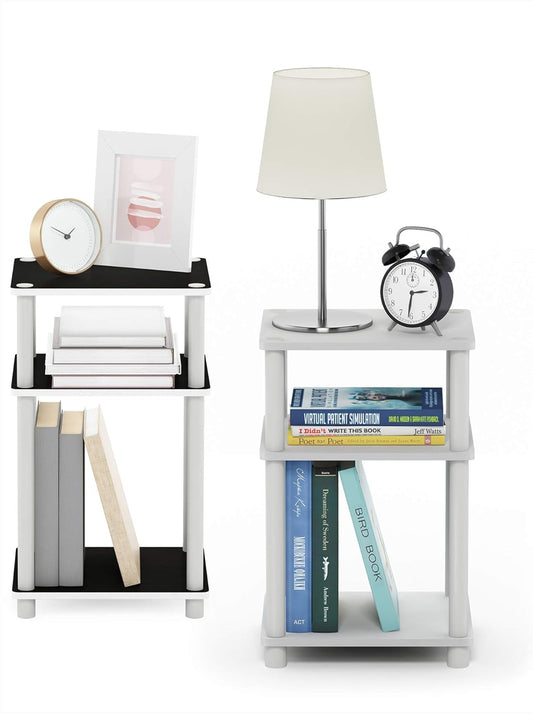 3-Tier Turn-N-Tube End / Side Table / Night Stand / Bedside Table, Plastic Poles, 2-Pack