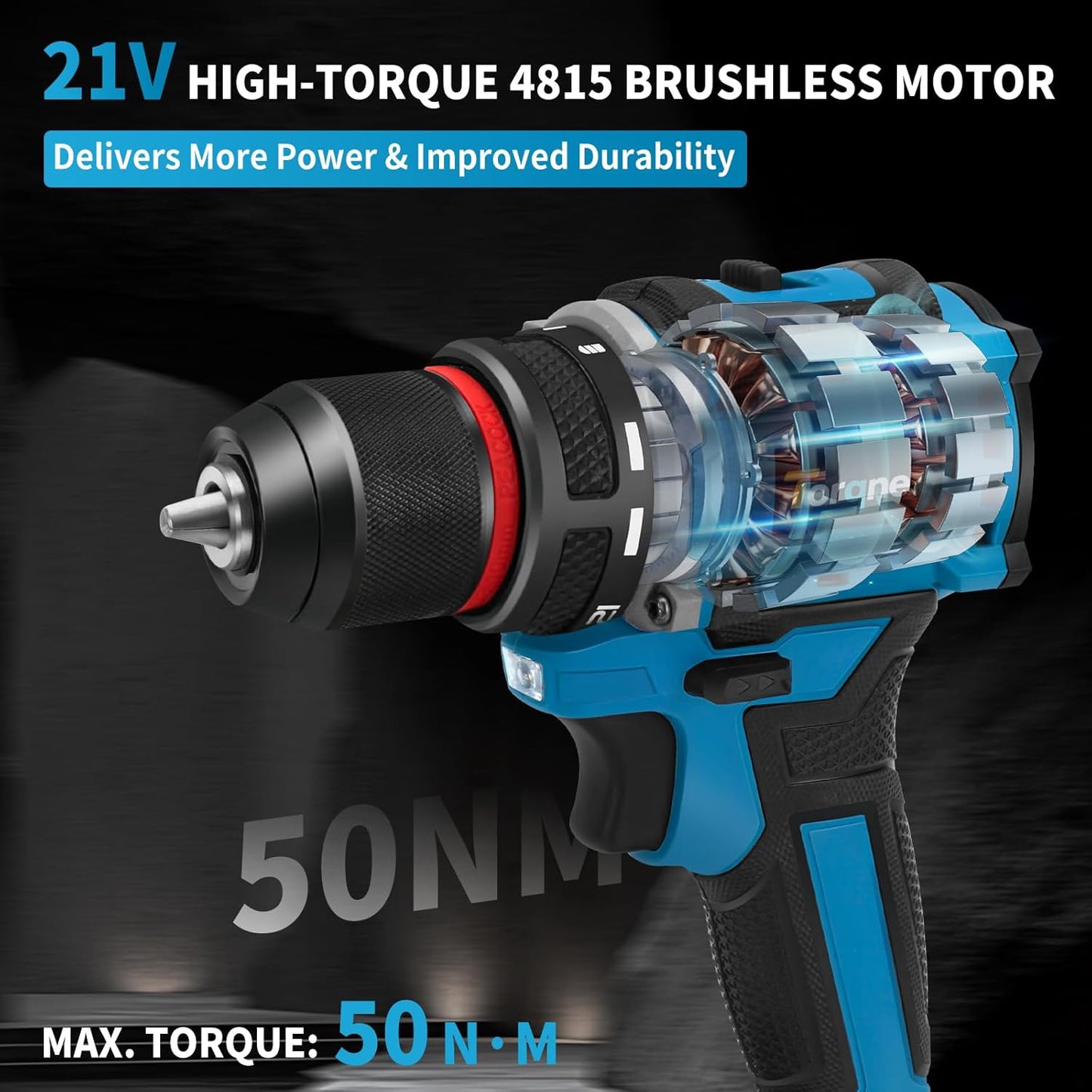 21V Cordless Brushless Drill Tool Set, 2-Pack 2Ah Batteries for Home Renovation, Gardening Tools