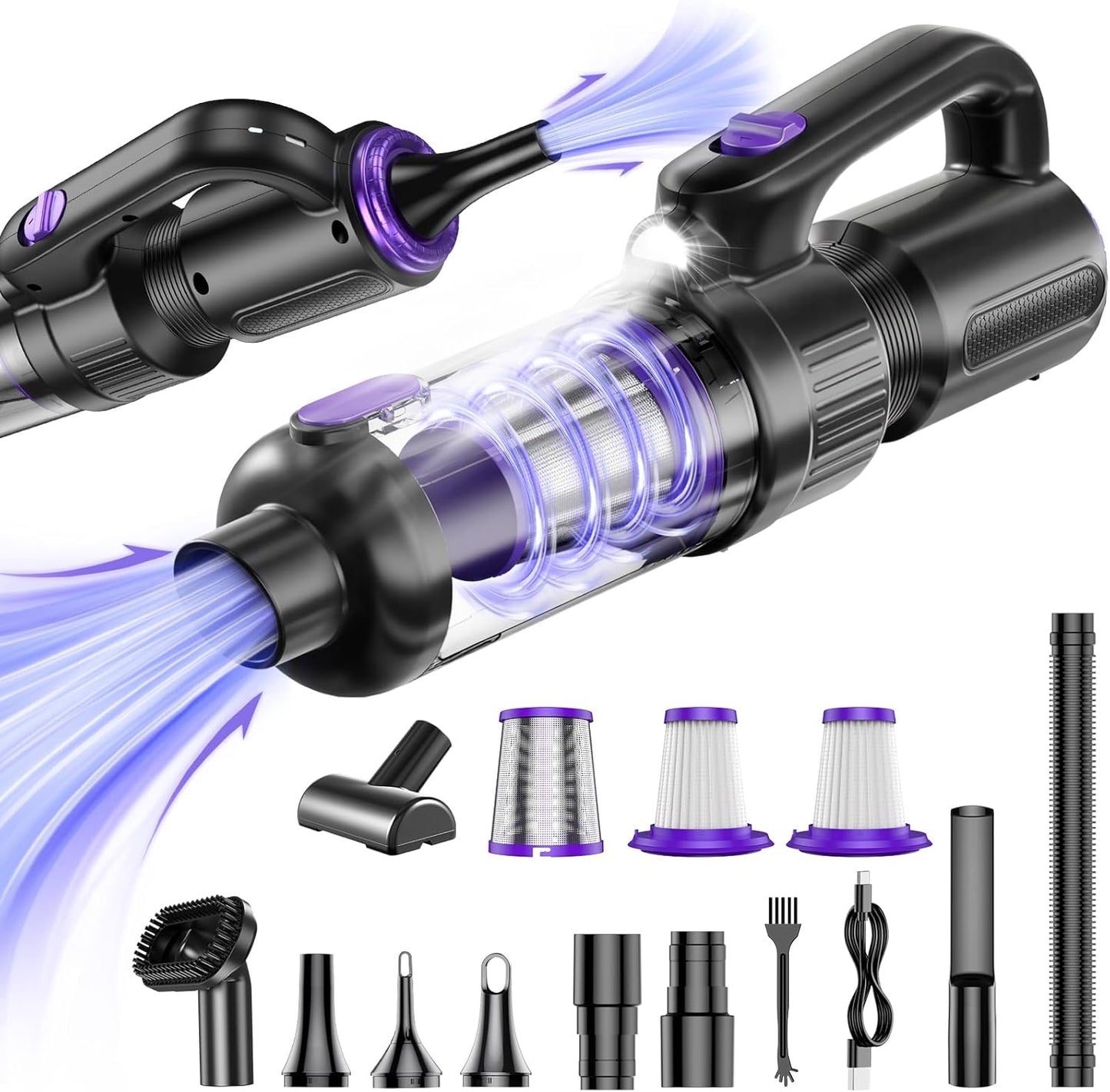 Vacuum Cordless, 20000Pa, 130W Brushless Motor LED Light, 7800mAh Battery, Multi-Nozzles