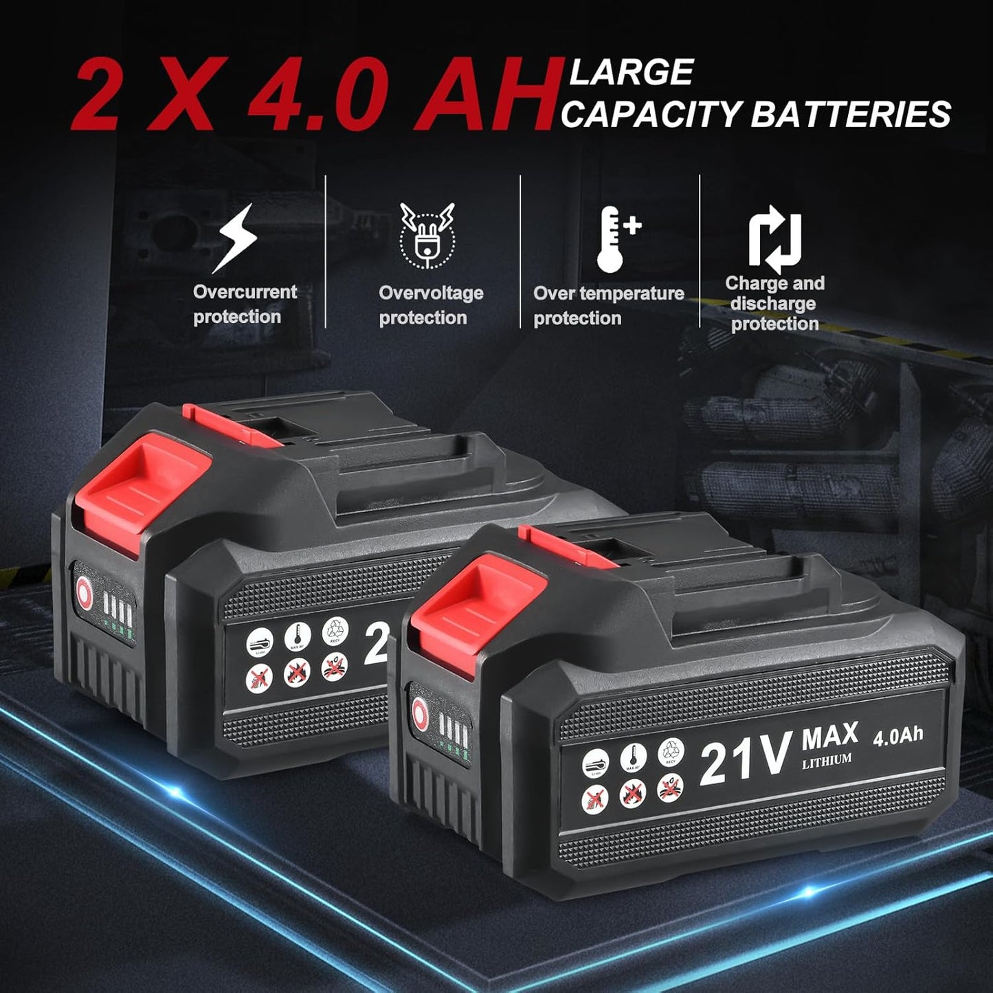 21V Cordless Angle Grinder 4-1/2 In, Brushless Motor, 2x4.0Ah Battery &amp; Charger