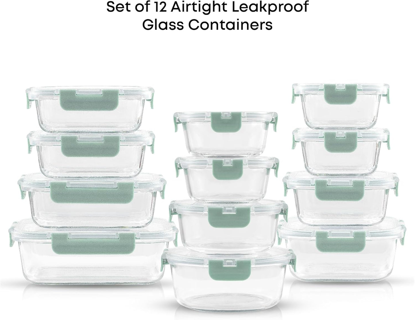 12 Airtight, Freezer Safe Food Storage Glass Containers and 12 Lids
