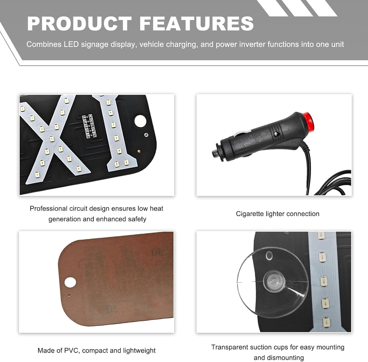 12V Taxi Logo LED Indicator Lamp with Car Charger Inverter, Bright, Flashing Hook