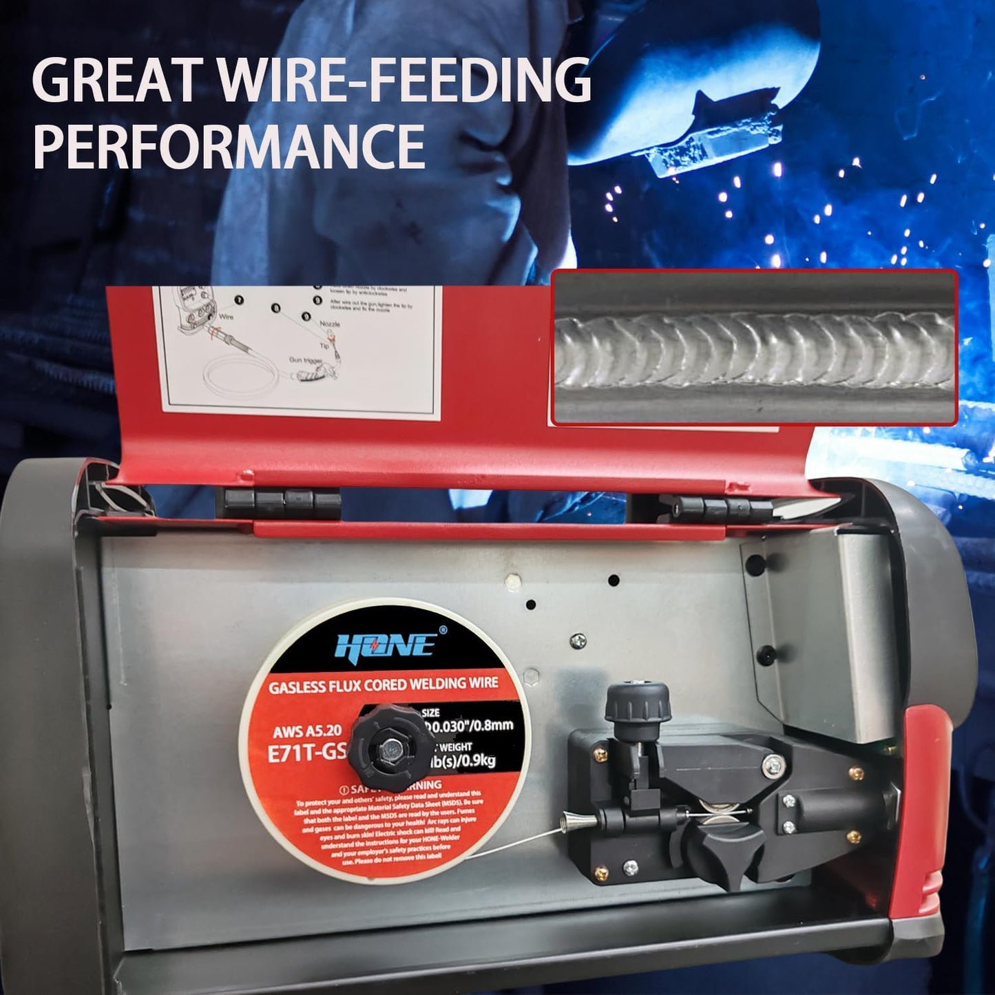 Flux Core MIG Welding Wire, .030"+.035" 2lb E71T-GS Gasless, ABS Plastic Spool,&nbsp; Low Splatter