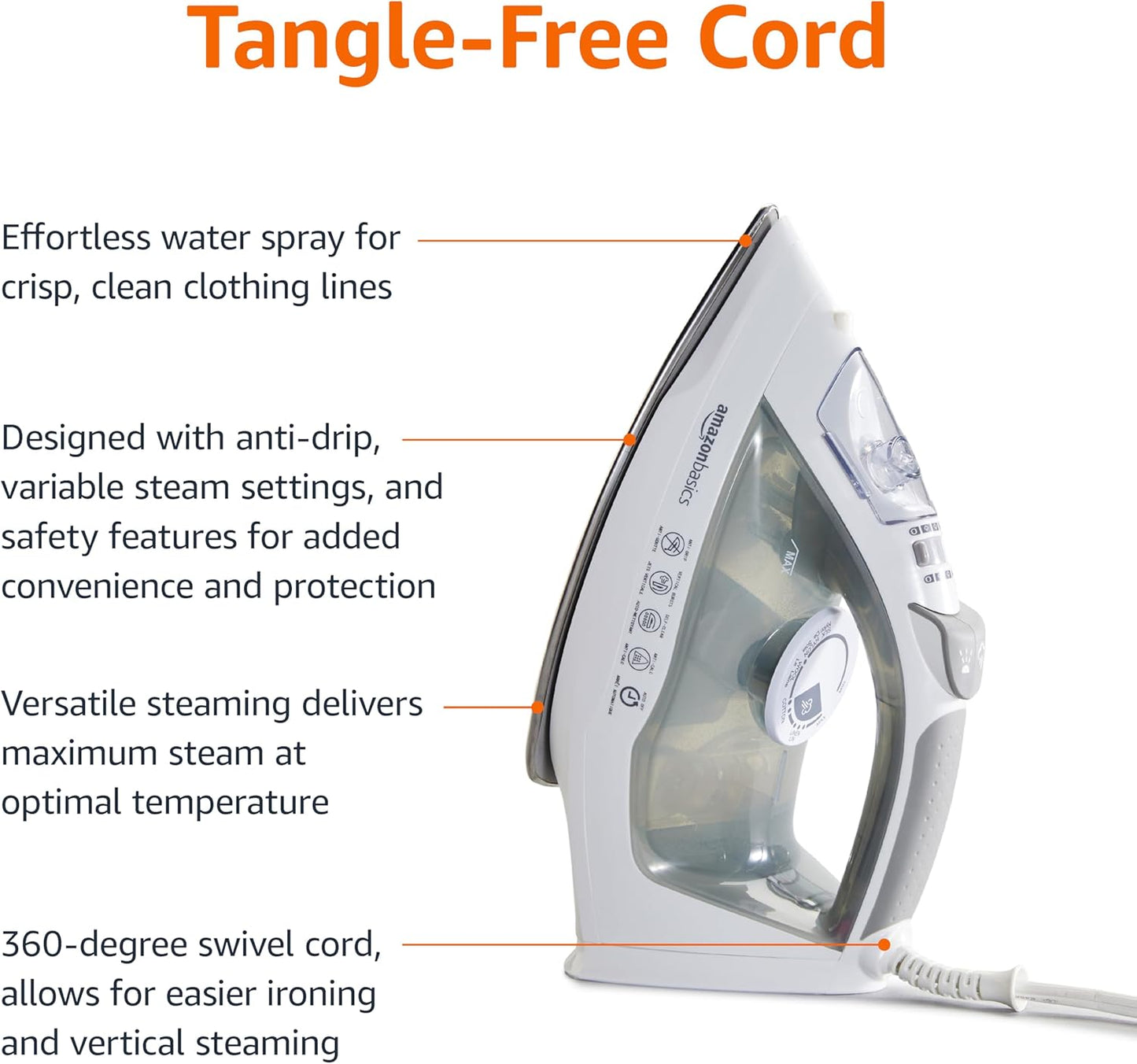 1700W Steam Iron, Auto Shut-Off, Handheld Garment Steamer, Stainless Steel Soleplate, Anti-Drip