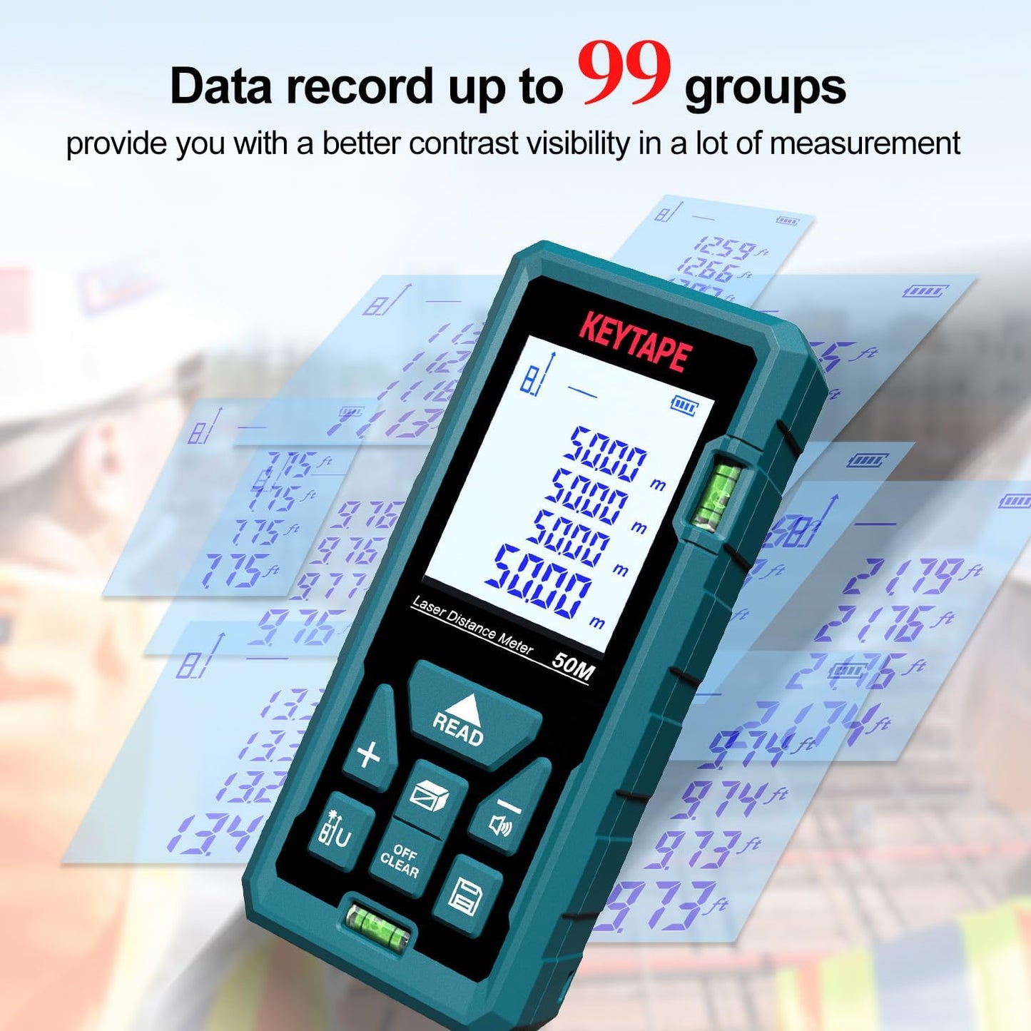 Laser Measure 328ft Real Time, Upgraded M/in/FT/FT+in Unit Switching Backlit LCD &amp; DT100