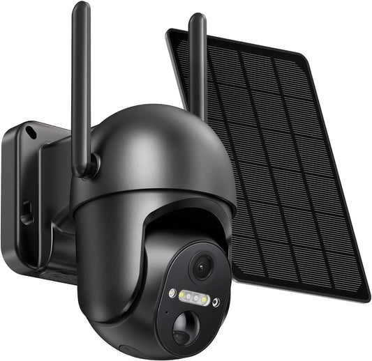 Solar Security Camera Wireless,2K 360° View, Spotlight, Color Night Vision, PIR Sensor, 2-Way Audio