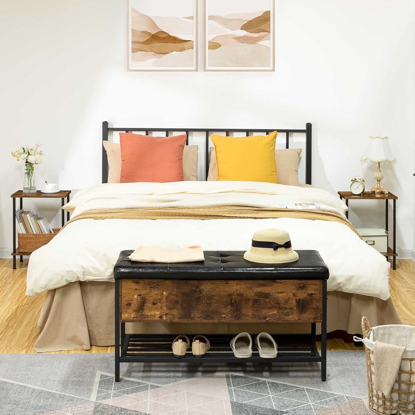 End Tables Set of 2, Nightstand, 2-Layer Storage Shelves, Sofa Table for Small Spaces, Rustic Brown