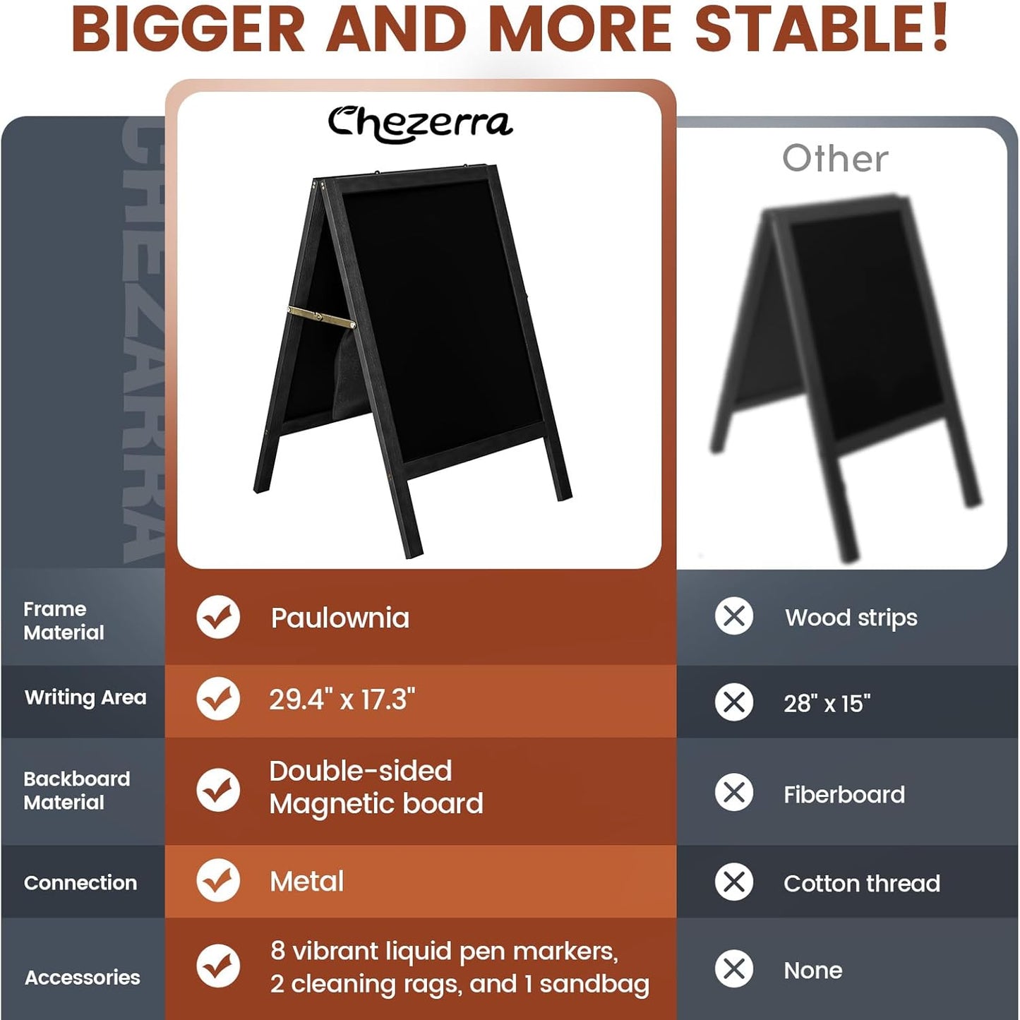 A Frame Chalkboard Sign, 40"x20" Extra Large Sidewalk, Wooden, Markers, Double-Sided Magnetic