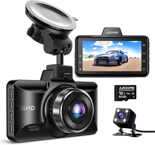 Dual Dash Cam Front & Rear, Free 64GB Card, Built-in ADAS G-Sensor, 24H Parking Mode