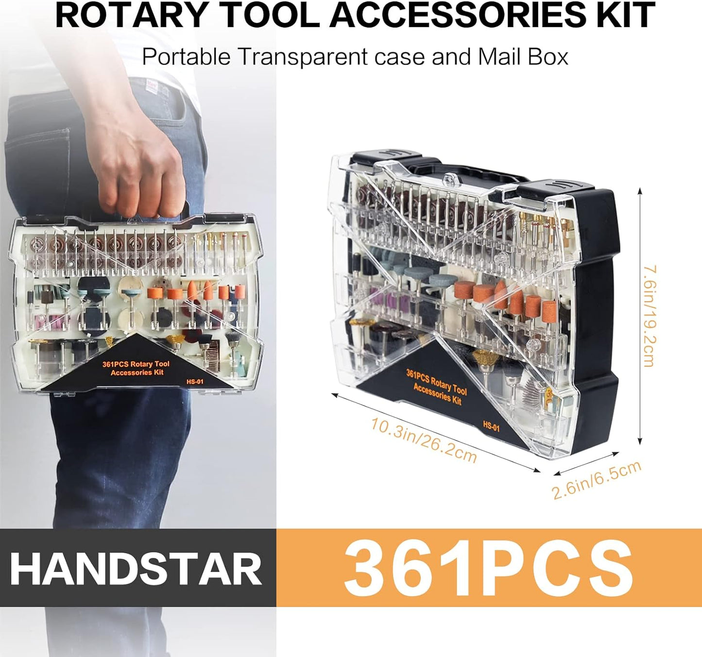 361pcs Rotary Tool Accessories Kit, 1/8”(3.2mm) Diameter Shanks, Universal Fitment Case Included