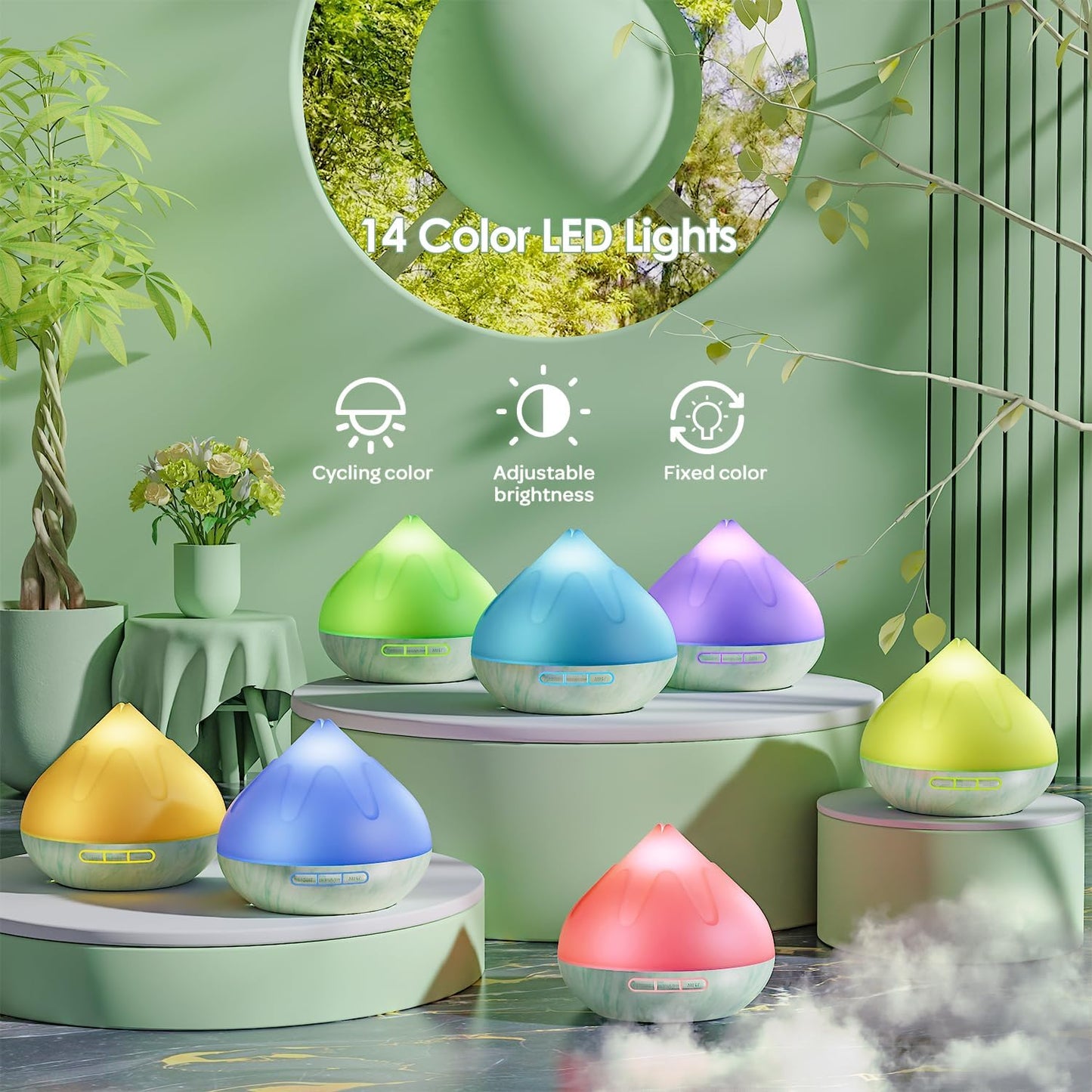 Aroma Diffuser with Essential Oils, 500 ML, Remote Control, 14 Color Lights 4 Timer Setting